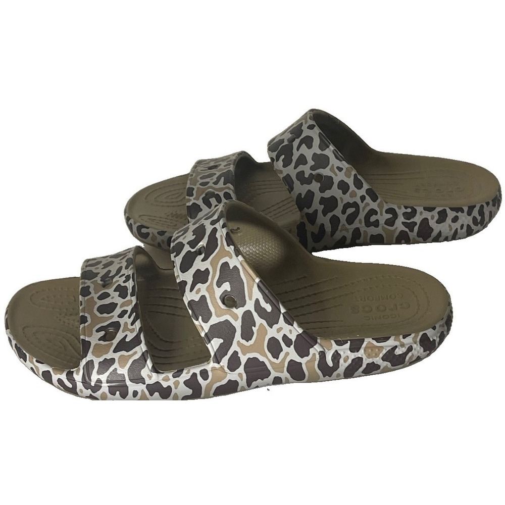 CROCS Women's 9 Mixed Animal Print Slide Sandals Two Strap